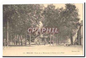 Moulins Old Postcard Place de la Republique and Avenue Station