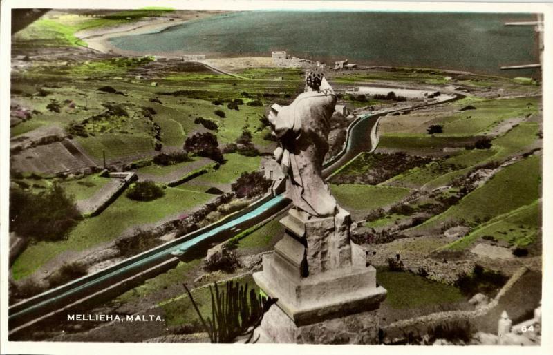 malta, MELLIEĦA, Panorama (1930s) Tinted RPPC Postcard