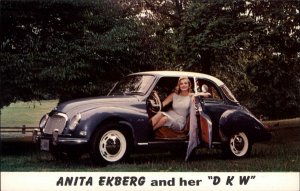 Actress Anita Ekberg DKW Classic Foreign Car Ad Advertising Vintage Postcard