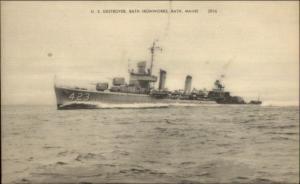 Bath ME BIW Ironworks Destroyer Ship #423 US Navy Postcard