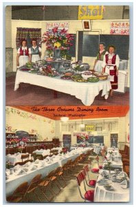 Spokane Washington Postcard Three Crowns Dining Room Food c1940 Vintage Antique