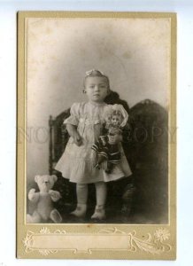 158978 Girl WHITE TEDDY BEAR Doll 1909 year CABINET PHOTO