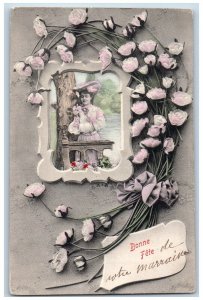 New Year Postcard Bonne Fete Pretty Woman Flowers 1906 Posted Antique