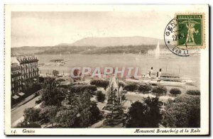 Old Postcard Geneva Monument Brunschwig And La Rade Boat