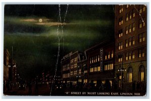 1913 O Street By Night Looking East Lincoln Nebraska NE Posted Moon Postcard