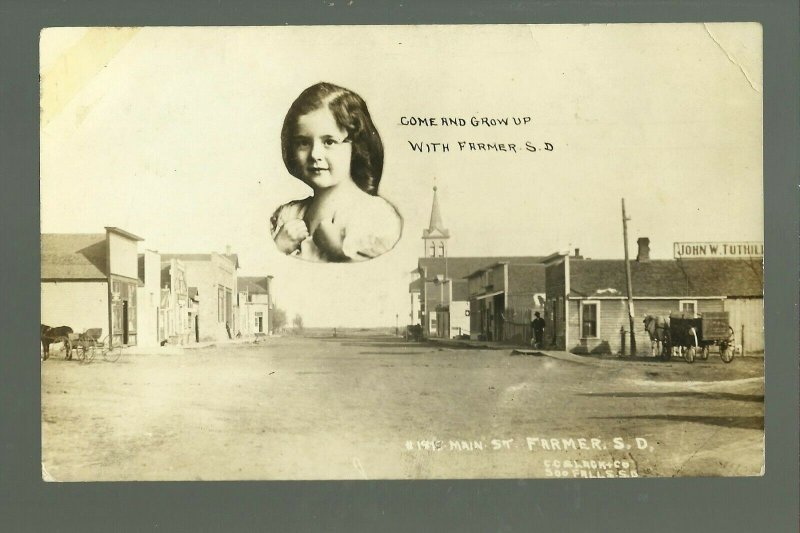 Farmer SOUTH DAKOTA RP 1914 MAIN STREET nr Mitchell Alexandria Salem GHOST TOWN