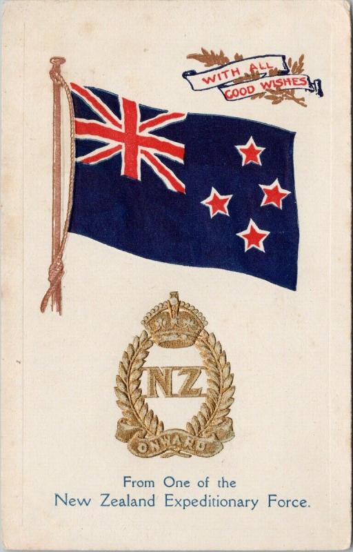 New Zealand NZ Flag Crest from Expeditionary Force Embossed Postcard E52