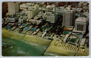 Oceanfront Hotels, Miami Beach Florida, Vintage 1953 Chrome Aerial View Postcard