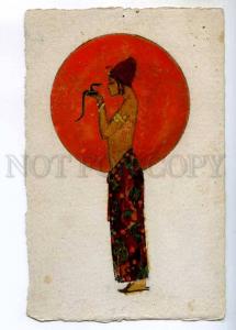 245309 ART NOUVEAU Nude SNAKE CHARMER Woman HAND PAINTED old