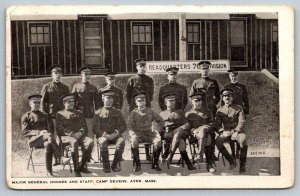 US Army  Major General Hodges and Staff  Camp Devens Massachusetts   Postcard