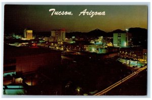 c1960's Night Time, Skyline of Downtown Tucson Arizona AZ Vintage Postcard
