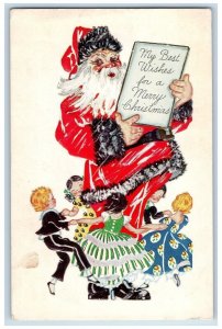 1926 Christmas Giant Santa Claus Children Playing Embossed Vintage Postcard