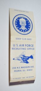 U. S. Air Force Recruiting Office Peoria Illinois 20 Strike Matchbook Cover