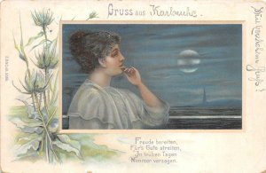 Lot273 gruss aus karlsruhe germany woman painting postcard