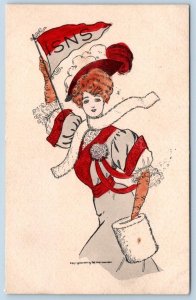 1907 ISNS IOWA STATE NORMAL SCHOOL WOMAN PENNANT POSTCARD BY THE ROSE COMPANY