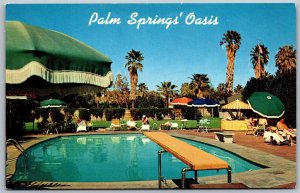 Vtg Palm Springs California CA The Oasis Hotel Swimming Pool View Postcard