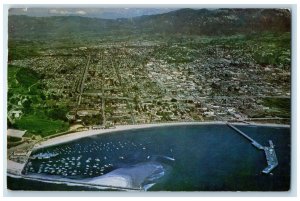 1955 Aerial View Boats Harbor Beach Buildings Santa Barbara California Postcard