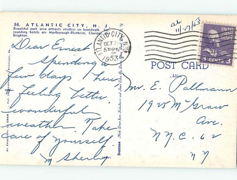 Pre-1980 BRIGHTON HOTEL BEHIND PARK Atlantic City New Jersey NJ hk6803