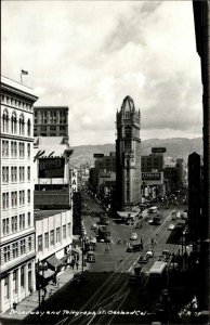 Oakland California CA Broadway Bus Trolley Streetcar Real Photo Vintage Postcard