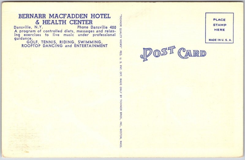 Bernarr Macfadden Hotel and Health Center Dansville New York NY Postcard