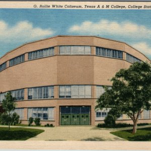 c1950s College Station, TX Texas A&M G. Rollie White Coliseum Linen Postcard