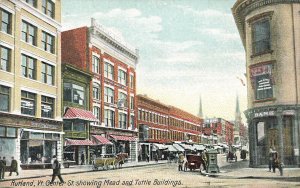 Rutland VT Center Street Mead & Tuttle Buildings Horse & Wagon Bank, Postcard