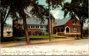 Vtg 1906 Public Library Malden Massachusetts MA Rotograph Postcard