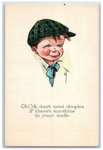 c1910's Cute Little Boy Red Check Dimples Plaided Bonnet Twelvetrees Postcard