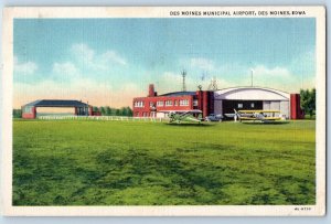 Des Moines Iowa Postcard Municipal Airport Exterior Planes c1940 Vintage Antique