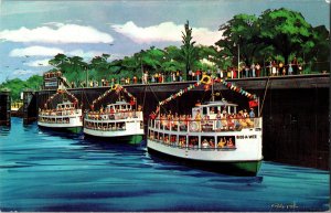 Welch Fleet Cruise Boats MacArthur Lock Vtg Postcard Saute Ste Marie Michigan