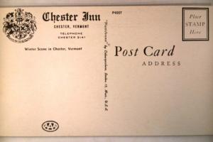 Unused pre-1970 WINTER SCENE AT CHESTER INN - Chester Vermont VT postcard y2801