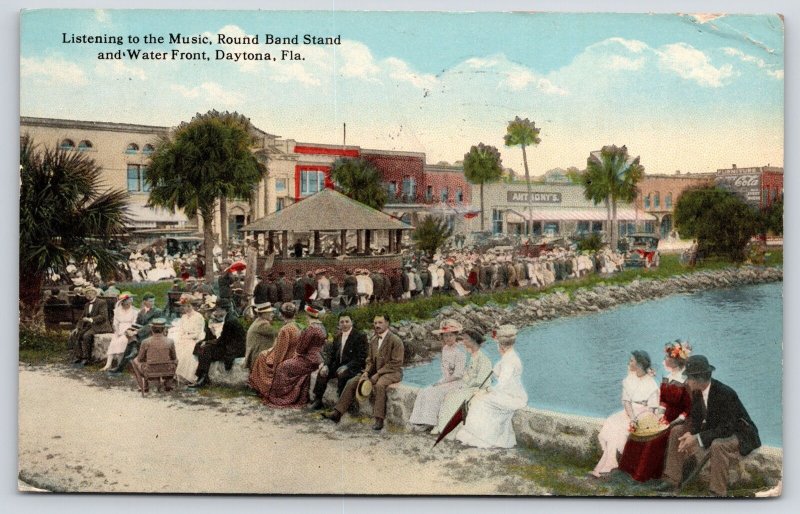 Daytona Florida~Anthony's Store~Band Stand~Crowd on Water Front Wall~1914 