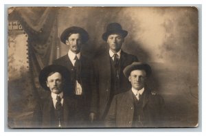 Vintage 1920's RPPC Postcard Studio Portrait of Friends wearing Hats