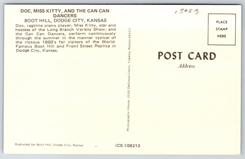 Interior~Dodge City Kansas~Doc Miss Kitty & Can Dancers~Piano~1950s Postcard