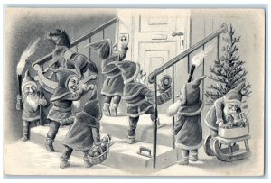 c1910's Elves Gnomes Knocking Door Belgium Embossed Posted Antique Postcard
