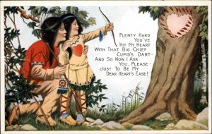 Valentine American Indian Boy and Girl Archery Target Practice Vintage Postcard