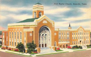 AMARILLO, Texas TX    FIRST BAPTIST CHURCH   ca1940's Vintage Linen Postcard