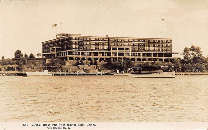 York Harbor ME Marshall House From The River Boats RPPC Postcard