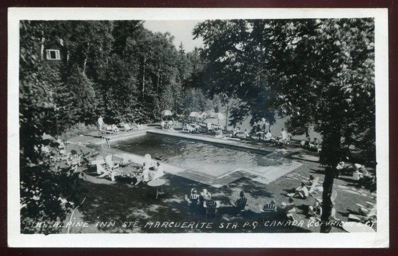 h2172- STE. MARGUERITE Quebec 1950 Alpine Inn Swimming Pool. Real Photo Postcard