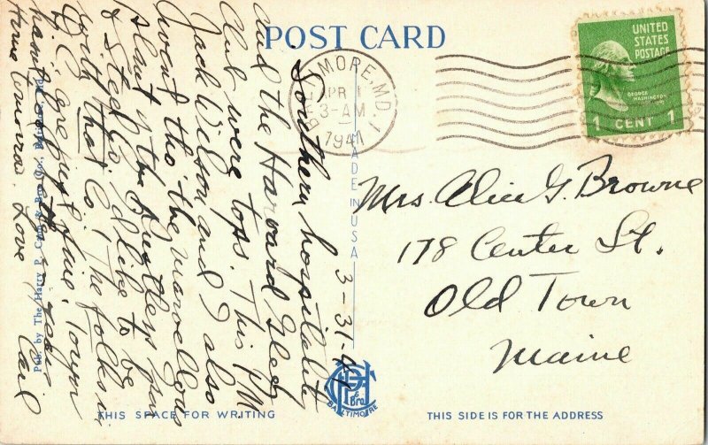 Washington Monument Mt. Vernon Place Baltimore MD WOB Cancel 1c stamp Postcard 