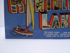 Greetings From Kentucky Lake Large Big Letter Postcard Linen Unused Sail Boat