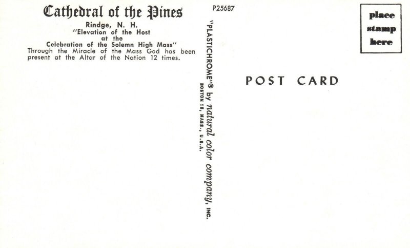 Rindge NH-New Hampshire Cathedral Of Pines Solemn High Mass Celebration Postcard