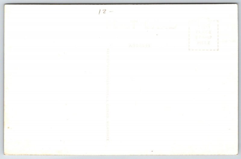 Kohler Wisconsin~High St~Tree-Lined Business District~A-Frame Bldgs~RPPC c1940s