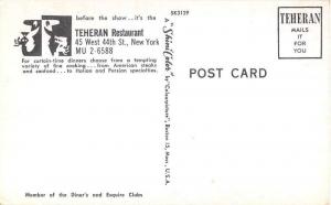 New York City Teheran Restaurant Advertising Vintage Postcard J54901