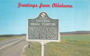 OK, Oklahoma  GREETINGS & Roadside Sign ENTERING INDIAN TERRITORY  Postcard
