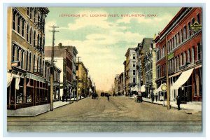 c1910s Jefferson St. Looking West Burlington, Iowa IA Unposted Postcard