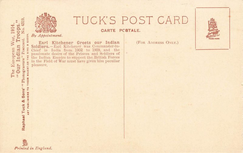 Indian Troops For France, Raphael Tuck Postcard 