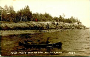 RPPC Canoe on Pine River Father Foley's Camp For Boys Minnesota MN Postcard D3