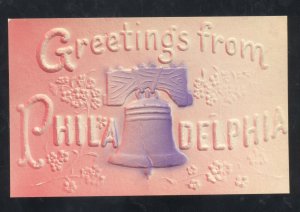 GREETINGS FROM PHILADELPHIA PENNSYLVANIA PA LIBERTY BELL EMBOSS VINTAGE POSTCARD