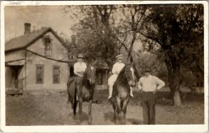 RPPC People on Horses Mildred Swenson and Inger Fallen Family c1910 Postcard U20